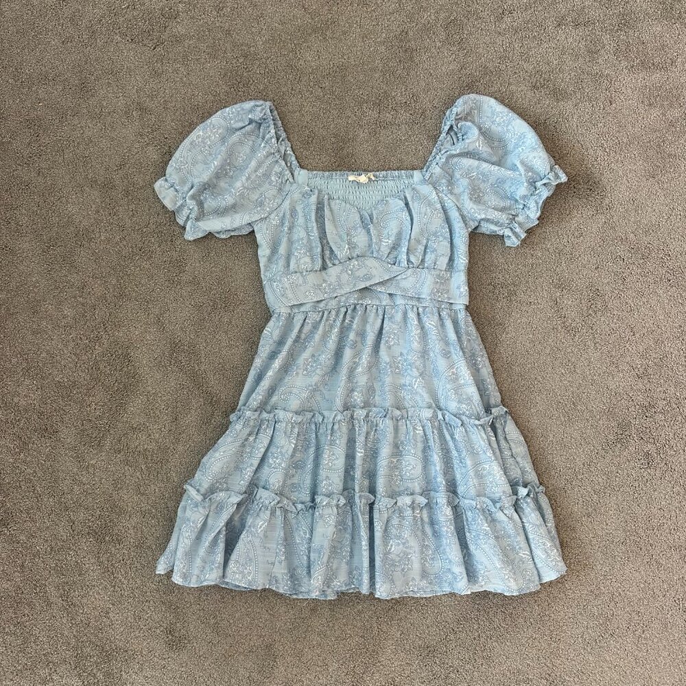 Hint of Blush Light Blue Paisley Mini Dress